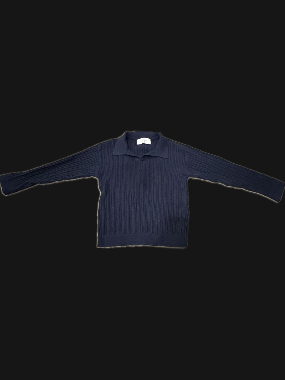 H&M Dark Blue Ribbed Collar Knit Top